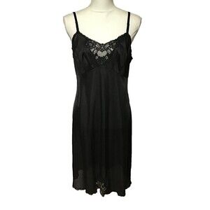 Vanity Fair Slip Slip Dress Sz 36 Black Delicate Vintage Cocktail Party Feminine